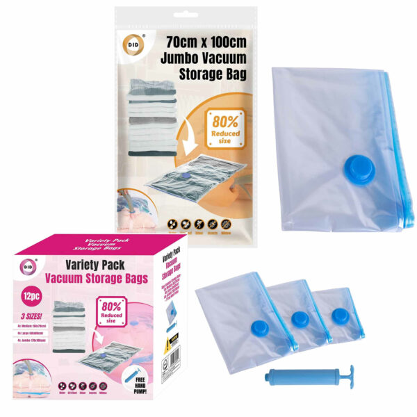 Compressie/vacuum opbergzakken met handpomp - 15 stuks - 3 formaten