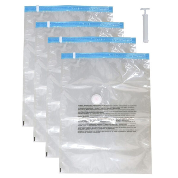 Vacuumzakken voor kleding/textiel - Vacuum opbergzakken - 4x - transparant - 70 x 100 cm - met pomp