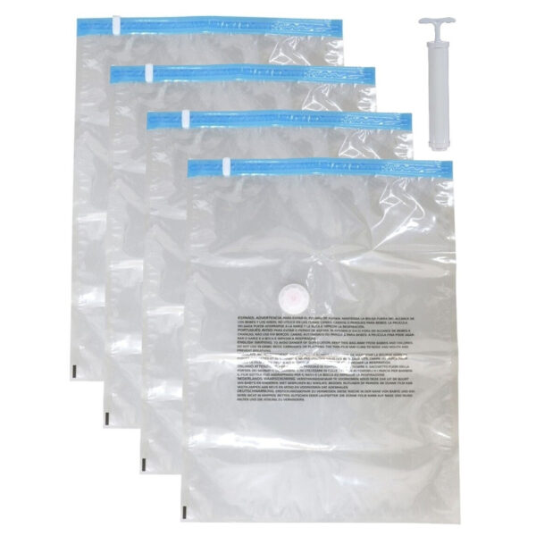 Vacuumzakken voor kleding/textiel - Vacuum opbergzakken - 4x - transparant - 60 x 80 cm - met pomp