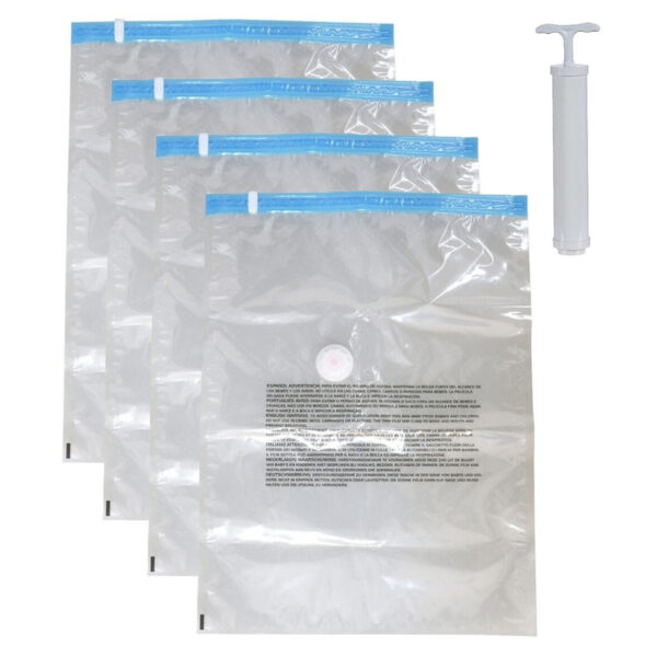 Vacuumzakken voor kleding/textiel - Vacuum opbergzakken - 4x - transparant - 50 x 60 cm - met pomp