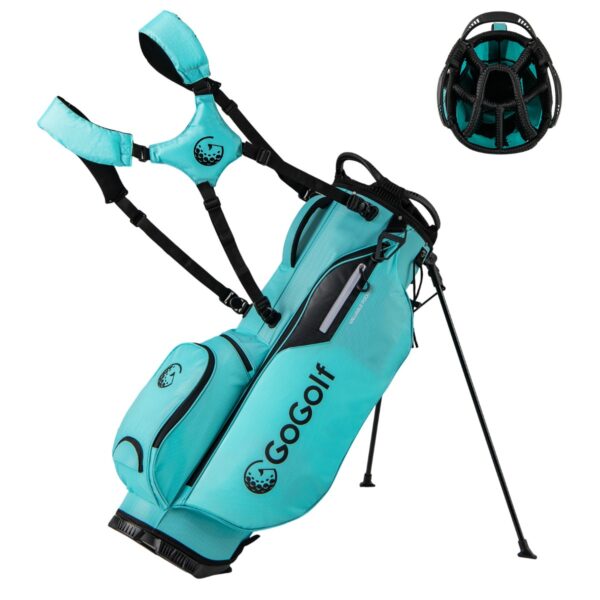 Golf Standtasche Golf Bag met 8 Vakken & Regenhoes Lichte Golftas met 5 Zakken & Standaardvoeten voor Heren Dames Turquoise