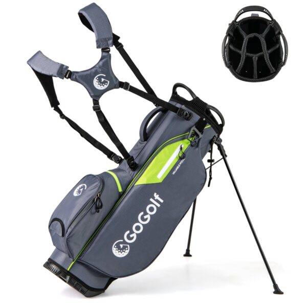 Golf Standtasche Golf bag met 8 Vakken & Regenhoes Lichte Golftas met 5 Zakken & Standvoeten voor Heren Dames Grijs