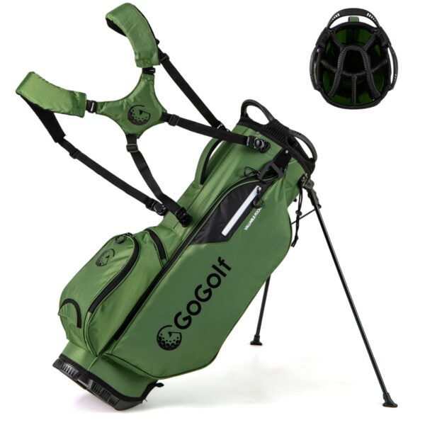 Golf Standtasche Golfbag met 8 Vakken & Regenhoes Lichte Golftas met 5 Zakken & Standaardpoten voor Heren en Dames Groen